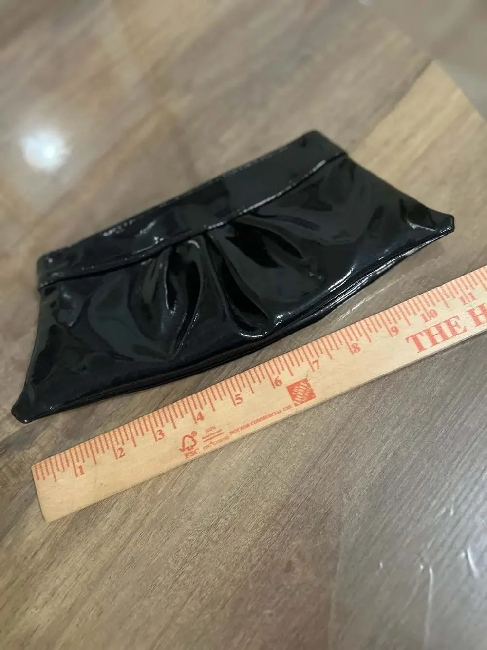 Lauren Merkin Black Patent Leather Pleated Evening Clutch Handbag